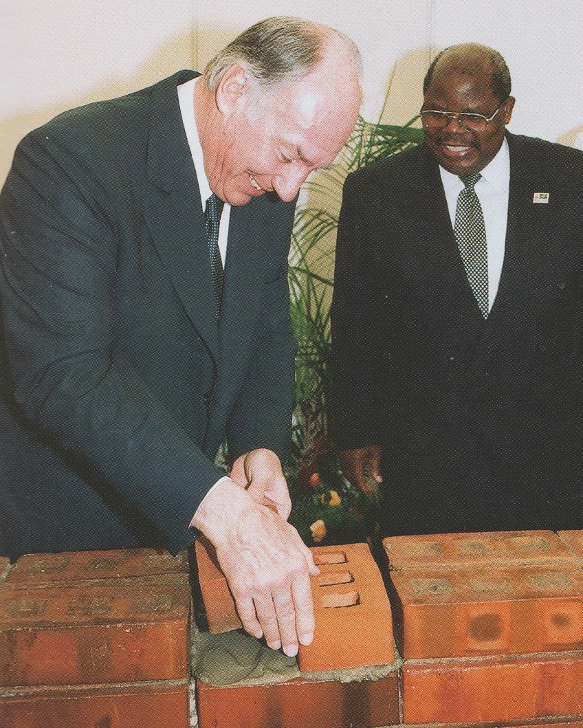 The Aga Khan and Tanzanian President Benjamin Mkapa laying the foundation stone for the expansion of the Aga Khan Hospital, Dar-es-Salaam. Speaking on the occasion on March 18, 2005, the Aga Khan stated, 