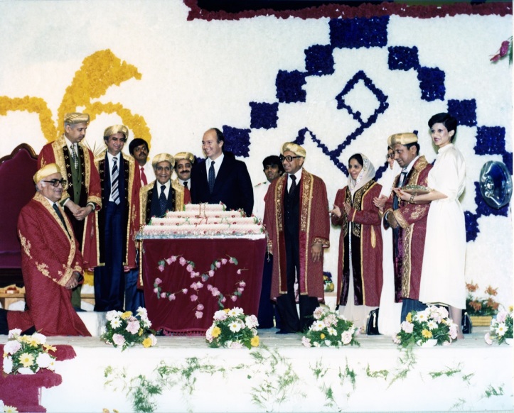 Aga Khan presented with a birthday cake in Canada in 1978. Barakah.