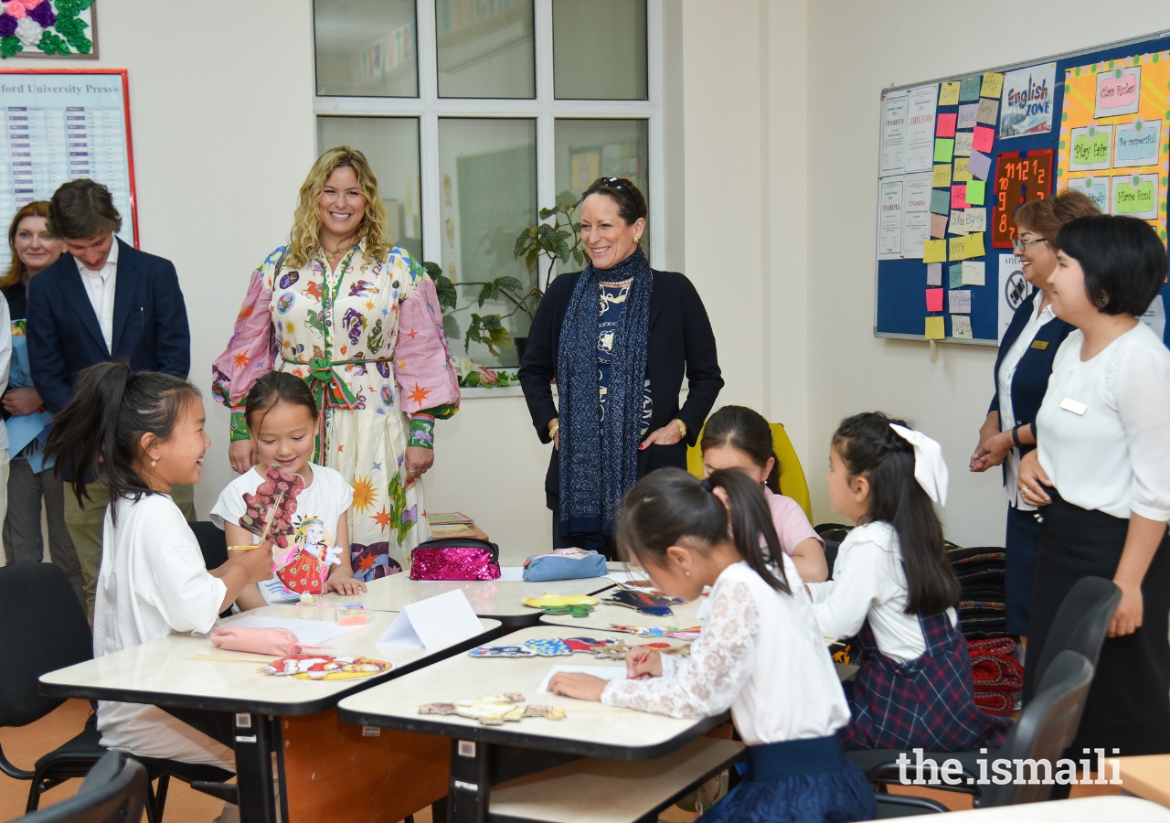 Princess Zahra Aga Khan and her children, Sara and Iliyan, meet young Kyrgyz students attending a summer programme at UCA’s School of Professional and Continuing Education in Naryn, Barakah, News