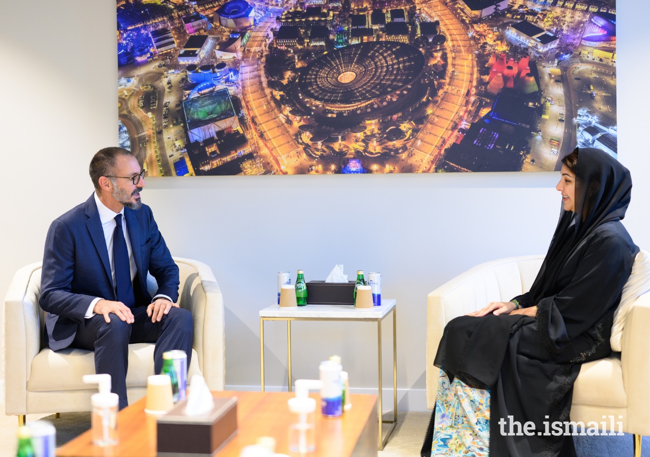 Prince Rahim Aga Khan in conversation with Her Excellency Reem Ebrahim Al Hashimy, the UAE Minister for International Cooperation. Barakah, news